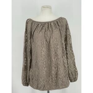 NWT Lane Bryant‎ Gray Long Sleeve Sheer Lace Blouse Size 14/16 Boho Goth